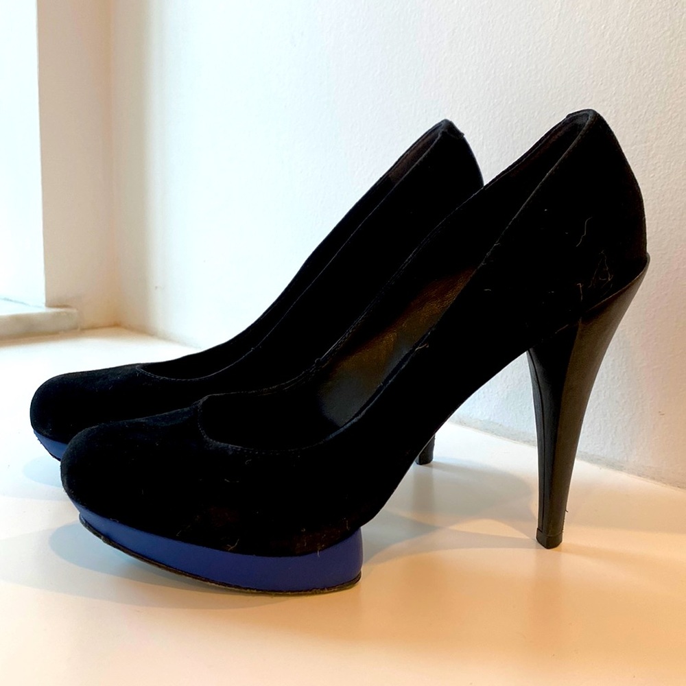 ALDO Black Suede Blue Platform Heels Pumps